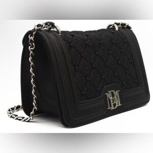 BADGLEY MISCHKA Denim Diamond Quilted Crossbody w/Matching Pearls-Black (NWT)